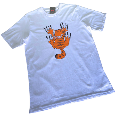 Kıbrıs Tişörtler Garfield Baskı Beyaz Cotton Tişört