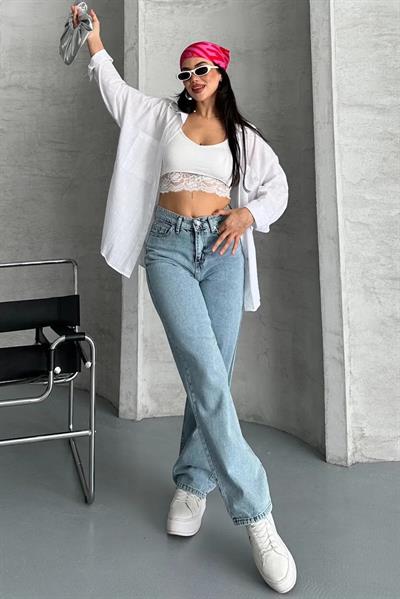 Açık Mavi Straight Fit Yüksek Bel Jean