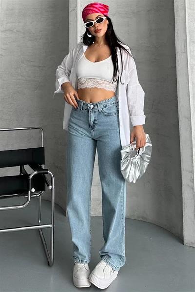 Açık Mavi Straight Fit Yüksek Bel Jean