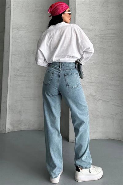 Açık Mavi Straight Fit Yüksek Bel Jean