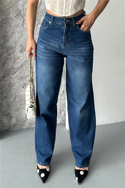 Lacivert Straight Fit Yüksek Bel Jean