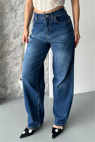Lacivert Straight Fit Yüksek Bel Jean