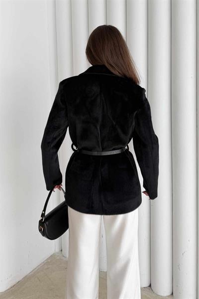 Siyah Peluş Tüylü Blazer Ceket