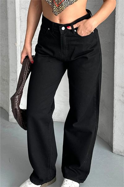 Siyah Straight Fit Yüksek Bel Jean