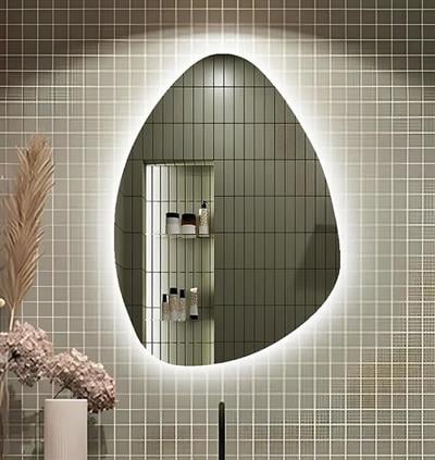 Fawdecor Led Işıklı Asimetrik Üçgen Model Dekoratif Duvar Aynası, Modern Eşsiz Ayna