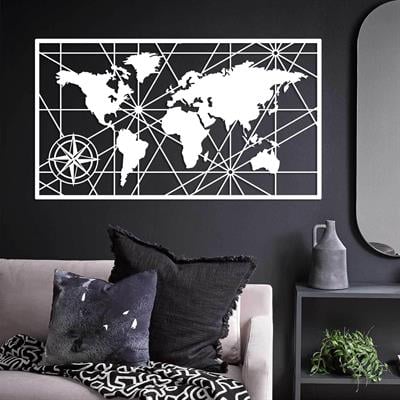 Fawdecor Çizgili Dünya Haritası Metal Duvar Dekoru