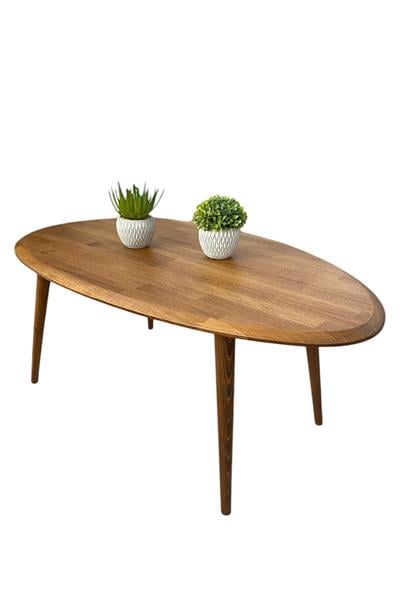 Fawdecor Asimetrik Masif Ahşap Modern İskandinav Oval Ceviz Orta Sehpa