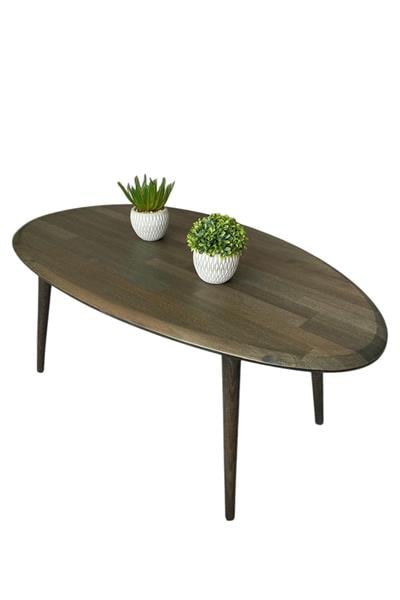 Fawdecor Asimetrik Masif Ahşap Modern İskandinav Oval Antrasit Orta Sehpa