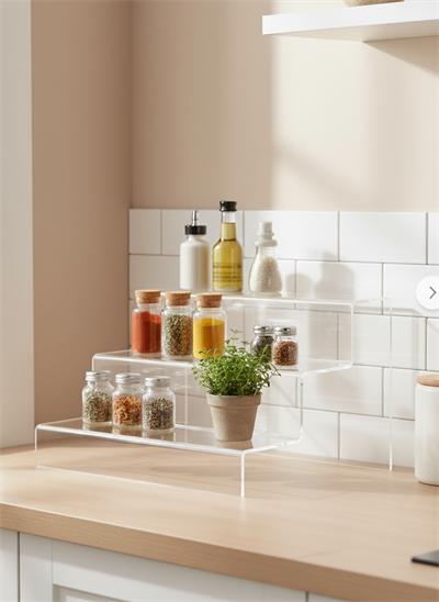 3 Katlı Pleksi Düzenleyici Stand – Mutfak, Banyo ve Kozmetik Kullanımı İçin Çok Amaçlı Organizer