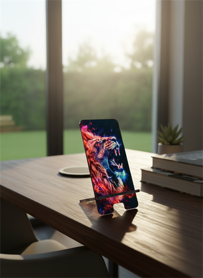 Pleksi Masaüstü Cep Telefonu Tutucu - Neon Aslan Standora Tasarım