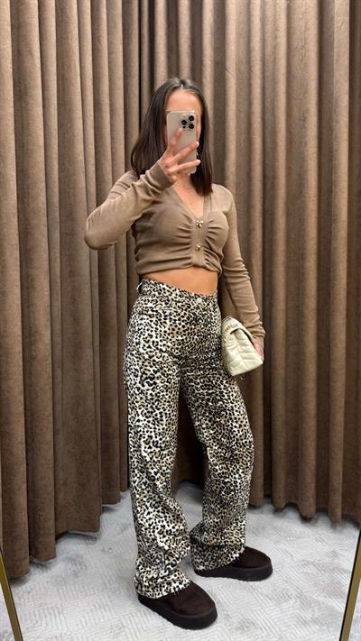 LEOPAR DETAYLI KESİK PAÇA STRAİGHT PANTOLON