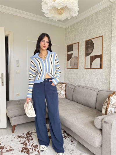 BELİ LASTİKLİ TENSEL PANTOLON-LACİVERT