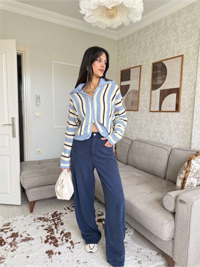 BELİ LASTİKLİ TENSEL PANTOLON-LACİVERT