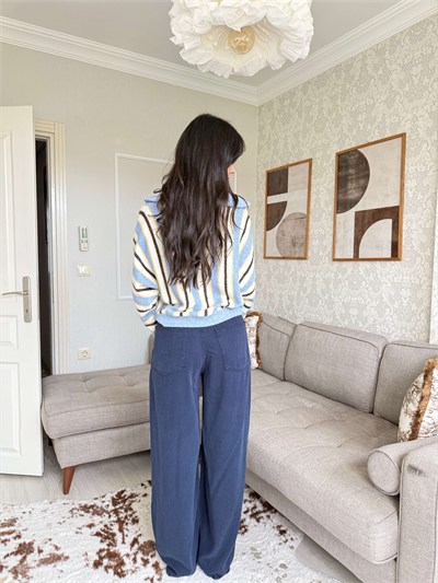 BELİ LASTİKLİ TENSEL PANTOLON-LACİVERT