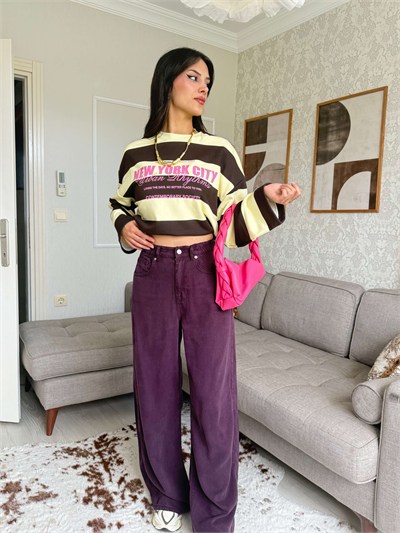BELİ LASTİKLİ TENSEL PANTOLON-MÜRDÜM