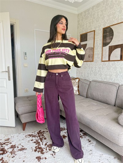 BELİ LASTİKLİ TENSEL PANTOLON-MÜRDÜM