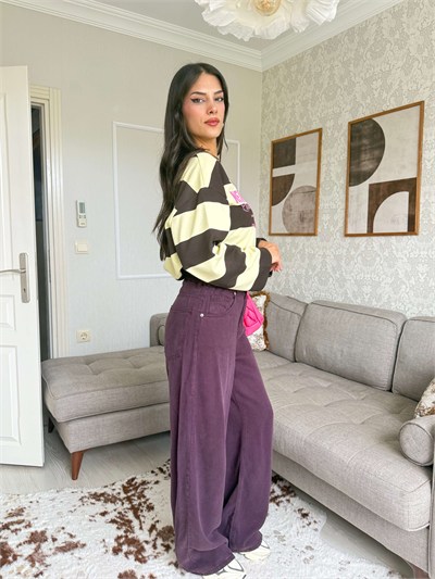 BELİ LASTİKLİ TENSEL PANTOLON-MÜRDÜM