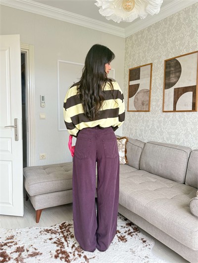 BELİ LASTİKLİ TENSEL PANTOLON-MÜRDÜM