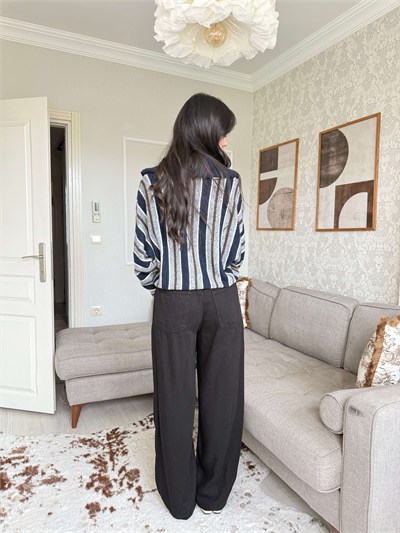 BELİ LASTİKLİ TENSEL PANTOLON-SİYAH