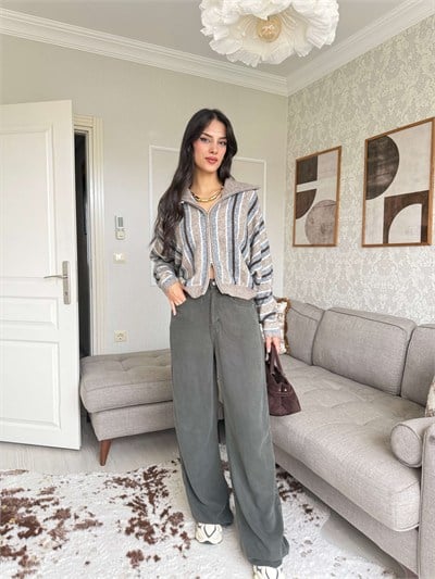 BELİ LASTİKLİ TENSEL PANTOLON-YEŞİL
