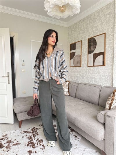 BELİ LASTİKLİ TENSEL PANTOLON-YEŞİL