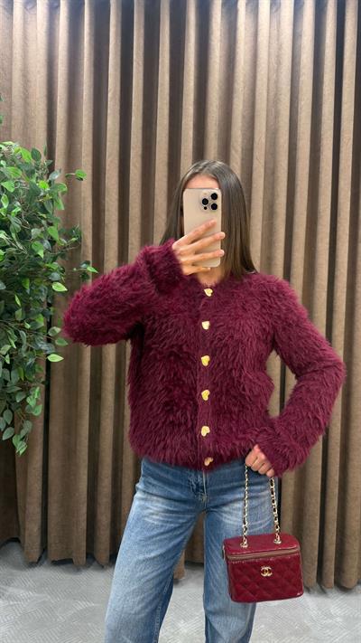 BORDO GOLD DÜĞME DETAYLI SAÇAKLI HIRKA
