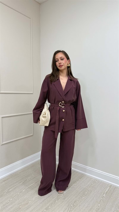 BORDO GOLD KEMERLİ TENSEL TAKIM