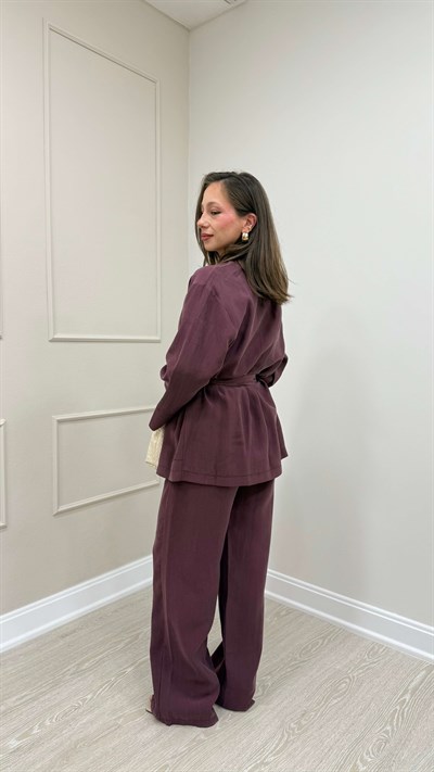 BORDO GOLD KEMERLİ TENSEL TAKIM