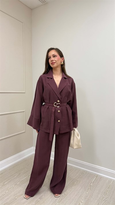 BORDO GOLD KEMERLİ TENSEL TAKIM