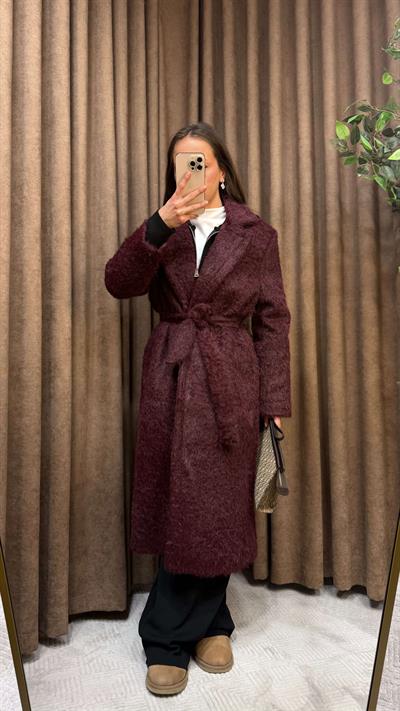 BORDO KUŞAKLI TEDDY KABAN