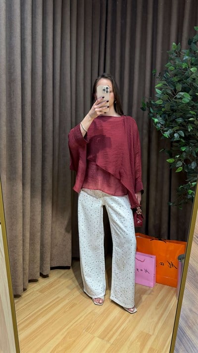 BORDO PELERİN MODEL TÜL BLUZ