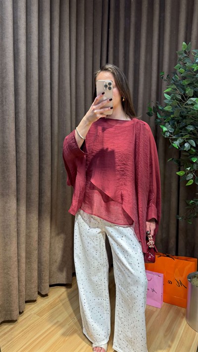 BORDO PELERİN MODEL TÜL BLUZ
