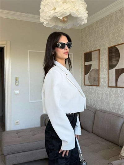 CROP BLAZER CEKET-BEYAZ