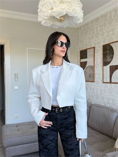 CROP BLAZER CEKET-BEYAZ