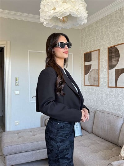 CROP BLAZER CEKET-SİYAH