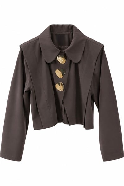 GOLD DÜĞMELİ CROP CEKET-KAHVE