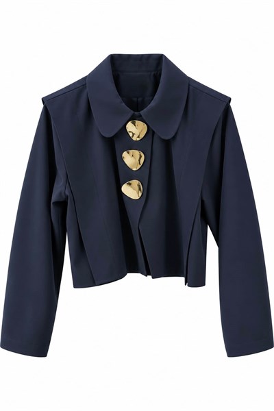 GOLD DÜĞMELİ CROP CEKET-LACİVERT