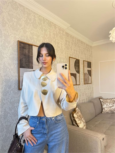 GOLD DÜĞMELİ CROP CEKET-TAŞ