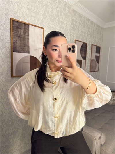 GOLD DÜĞMELİ DİK YAKA BOMBER