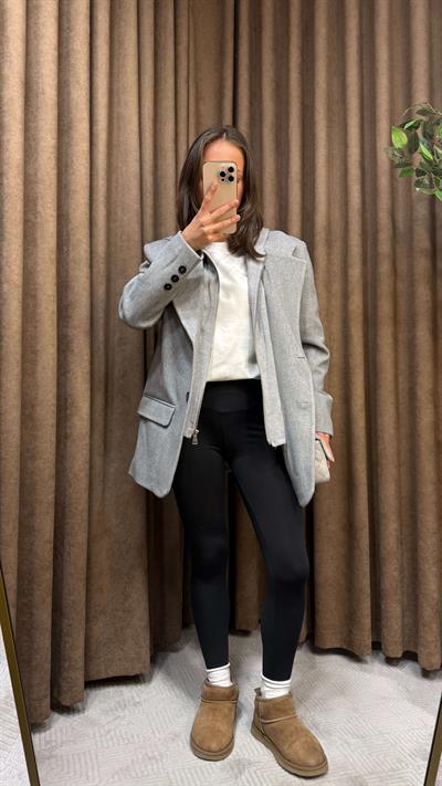 GRİ HIRKA DETAYLI KAPÜŞONLU BLAZER CEKET