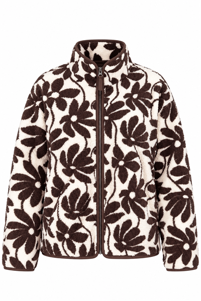 KAHVE ÇİÇEK DESENLİ POLAR HIRKA