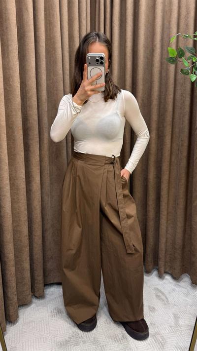 KAHVE KUŞAKLI PARAŞÜT PANTOLON