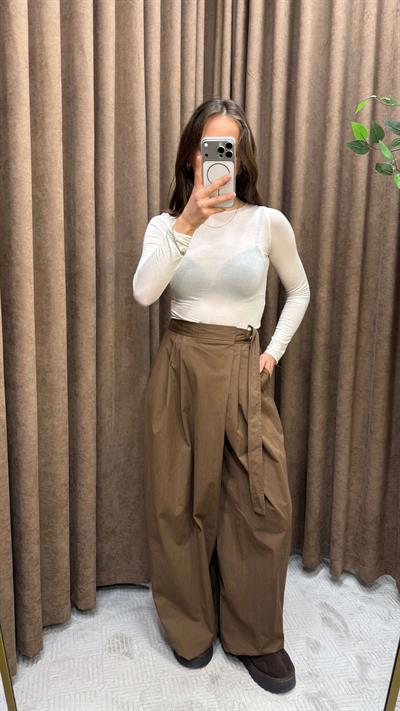 KAHVE KUŞAKLI PARAŞÜT PANTOLON