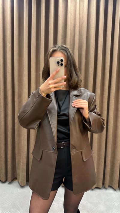 KAHVERENGİ DERİ BLAZER CEKET