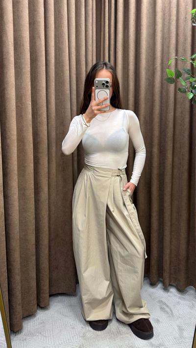 KREM KUŞAKLI PARAŞÜT PANTOLON