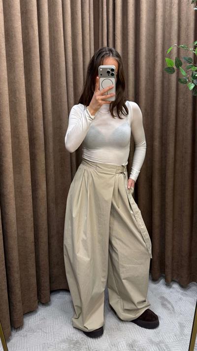 KREM KUŞAKLI PARAŞÜT PANTOLON
