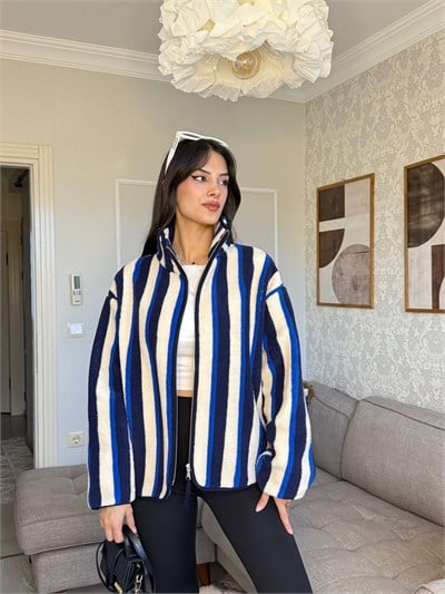 LACİVERT ÇİZGİLİ POLAR HIRKA