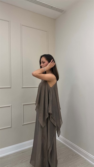 PARÇA DETAYLI ELBİSE-BRONZ