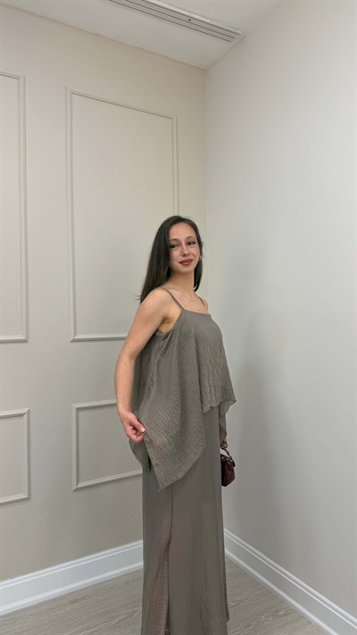 PARÇA DETAYLI ELBİSE-BRONZ
