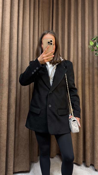 SİYAH HIRKA DETAYLI KAPÜŞONLU BLAZER CEKET